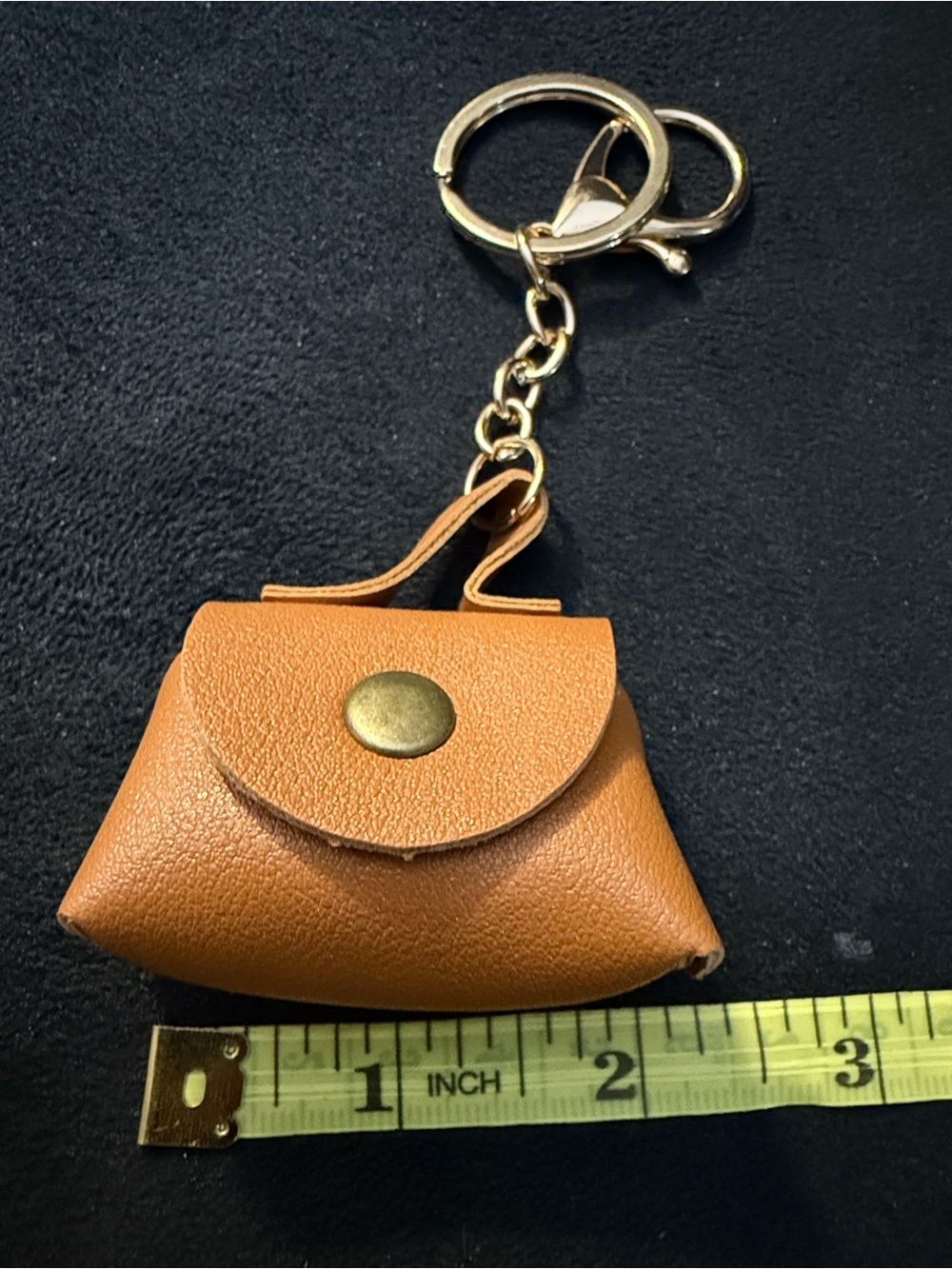 Light Brown Leather Mini Purse Keychain with Gold Hardware